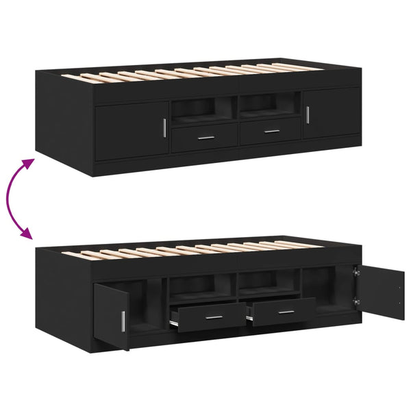 vidaXL Day Bed with Drawers without Mattress Black 75x190 cm
