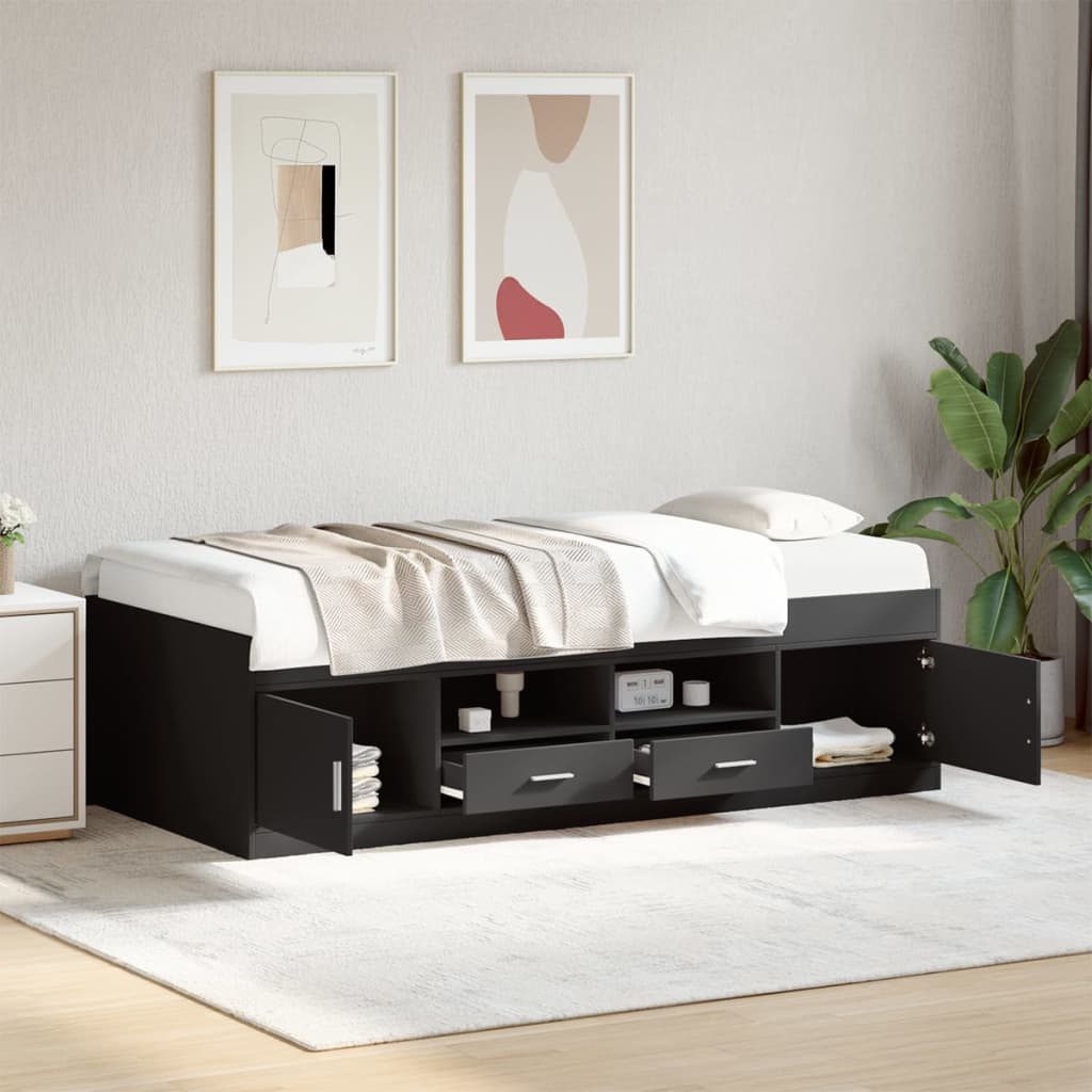 vidaXL Day Bed with Drawers without Mattress Black 75x190 cm