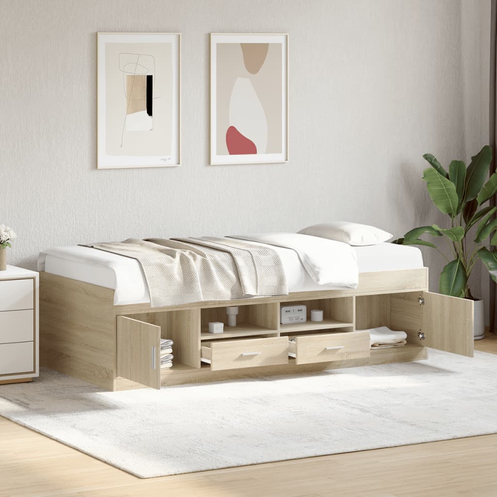 vidaXL Day Bed with Drawers without Mattress Sonoma Oak 75x190 cm