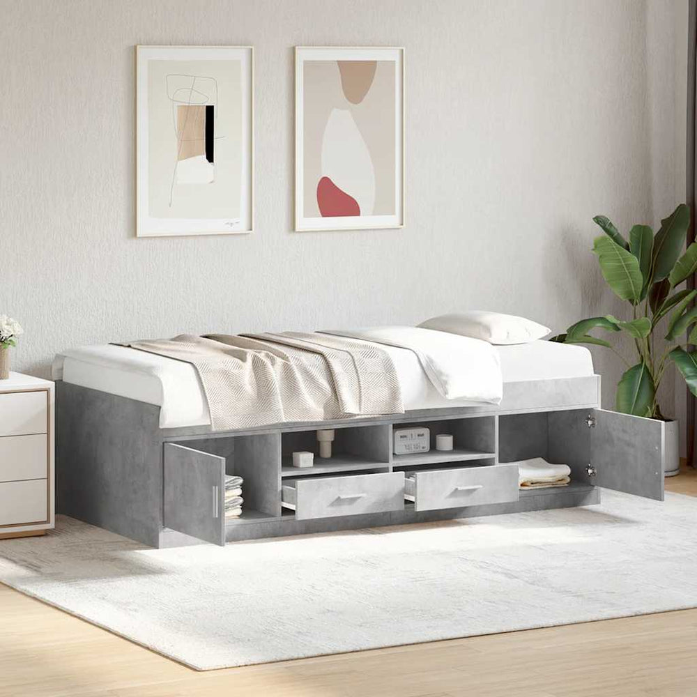 vidaXL Day Bed with Drawers without Mattress Concrete Grey 75x190 cm