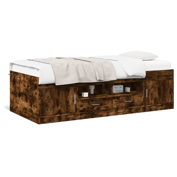 vidaXL Day Bed with Drawers without Mattress Smoked Oak 75x190 cm