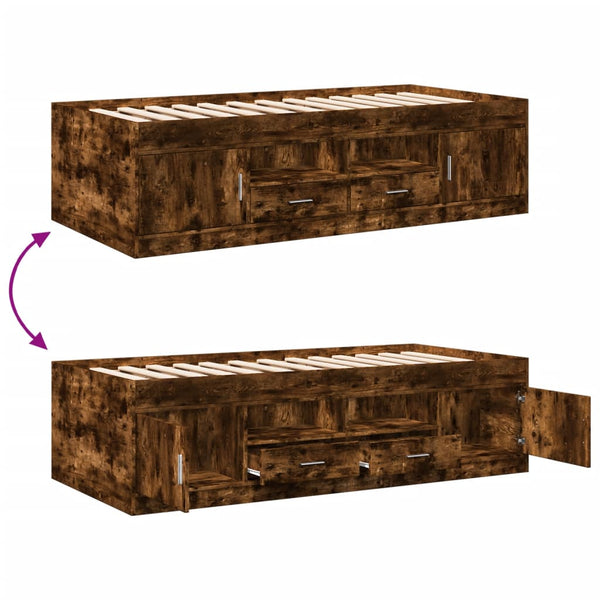 vidaXL Day Bed with Drawers without Mattress Smoked Oak 75x190 cm