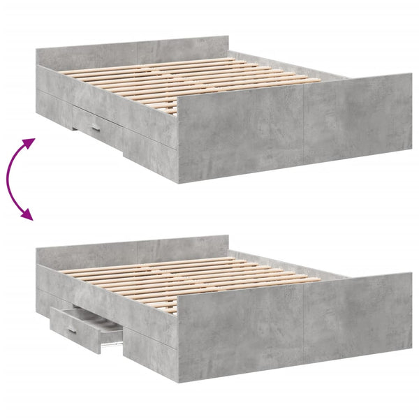vidaXL Bed Frame with Drawers Concrete Grey 120x200 cm Engineered Wood
