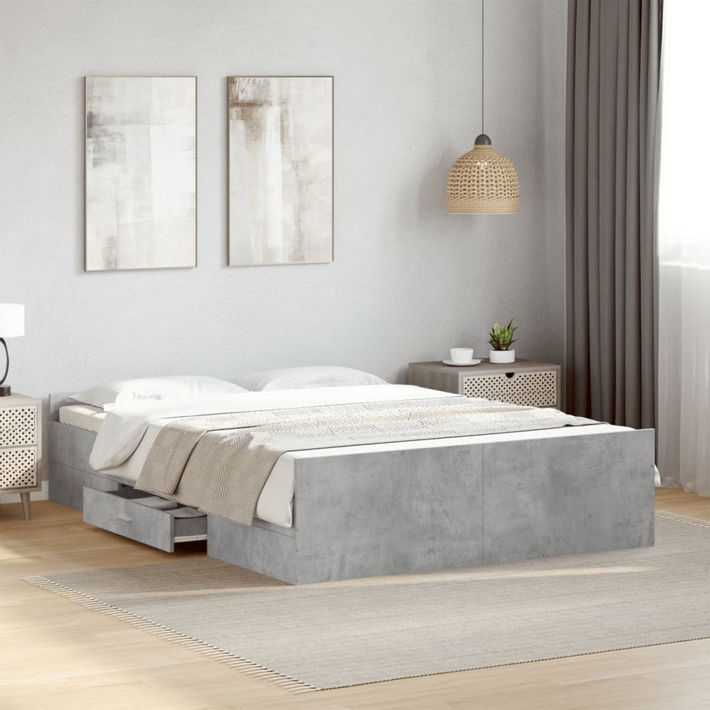 vidaXL Bed Frame with Drawers Concrete Grey 120x200 cm Engineered Wood