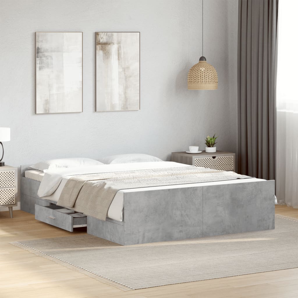 vidaXL Bed Frame with Drawers Concrete Grey 120x200 cm Engineered Wood