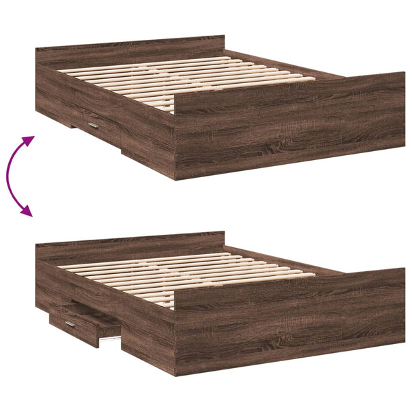 vidaXL Bed Frame with Drawers Brown Oak-look 120x200 cm