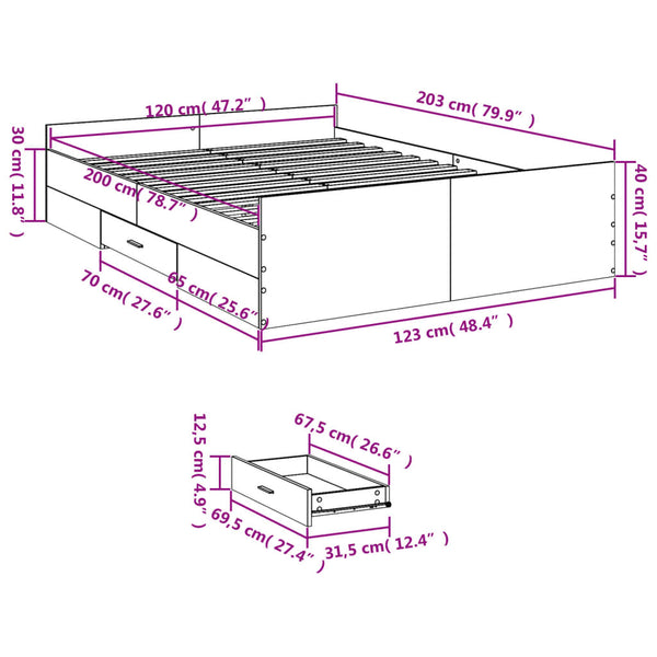 vidaXL Bed Frame with Drawers Brown Oak-look 120x200 cm