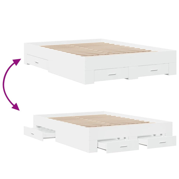 vidaXL Bed Frame with Drawers White 120x200 cm Engineered Wood