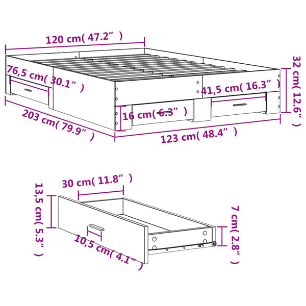 vidaXL Bed Frame with Drawers White 120x200 cm Engineered Wood