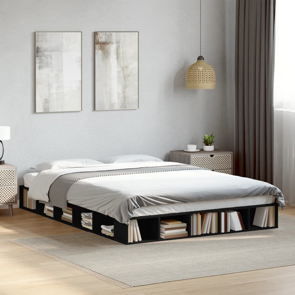 vidaXL Bed Frame Black 160x200 cm Engineered Wood