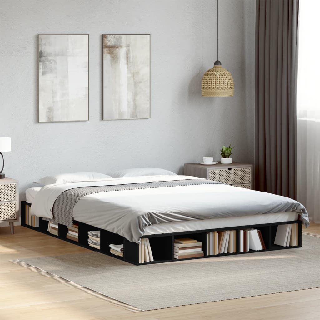 vidaXL Bed Frame Black 160x200 cm Engineered Wood