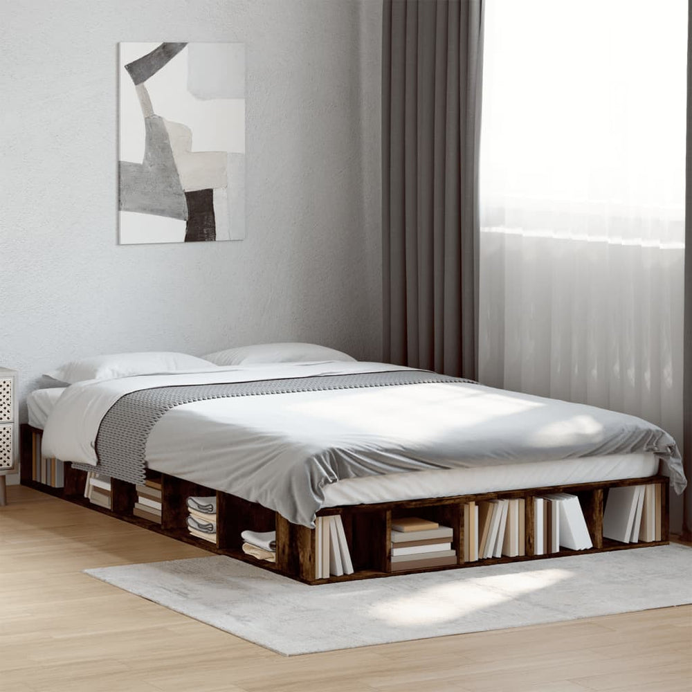 vidaXL Bed Frame Smoked Oak 140x190 cm Engineered Wood