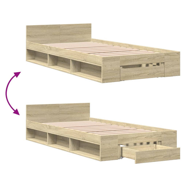 vidaXL Bed Frame with Drawer Sonoma Oak 90x190 cm Engineered Wood