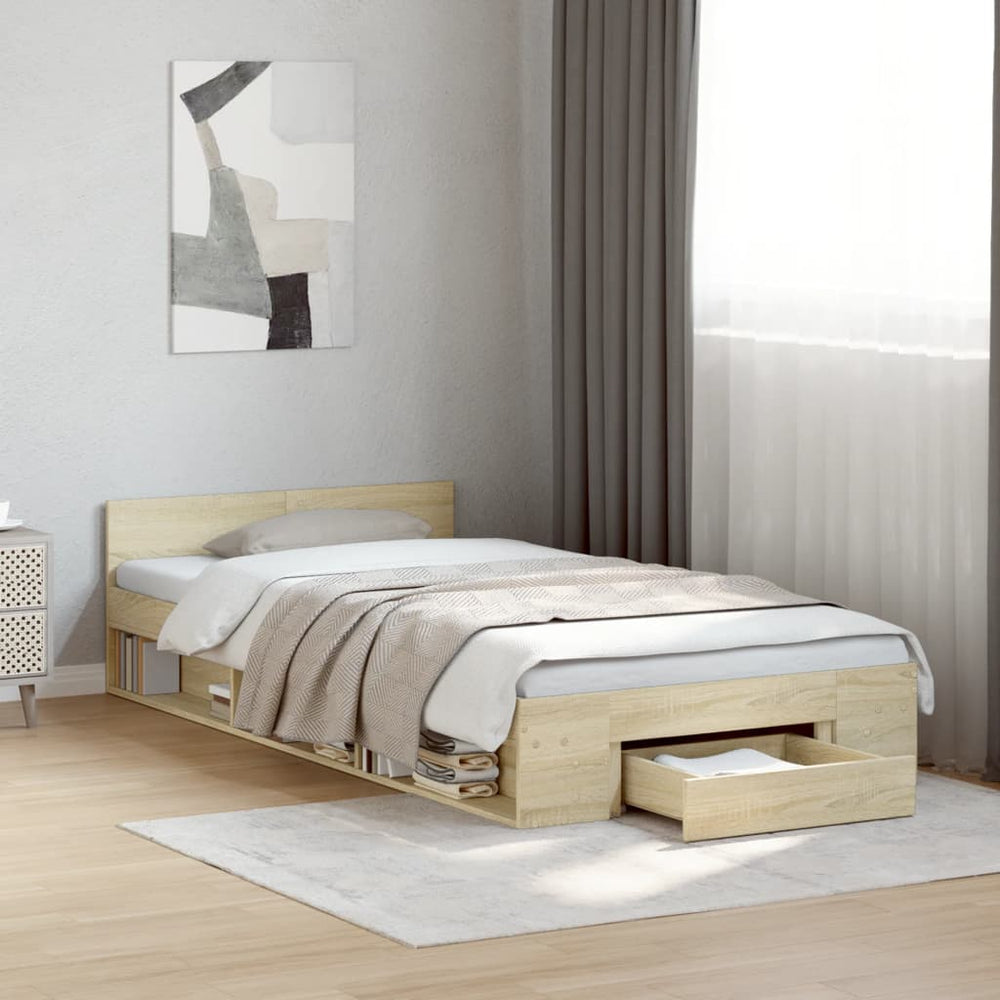 vidaXL Bed Frame with Drawer Sonoma Oak 90x190 cm Engineered Wood