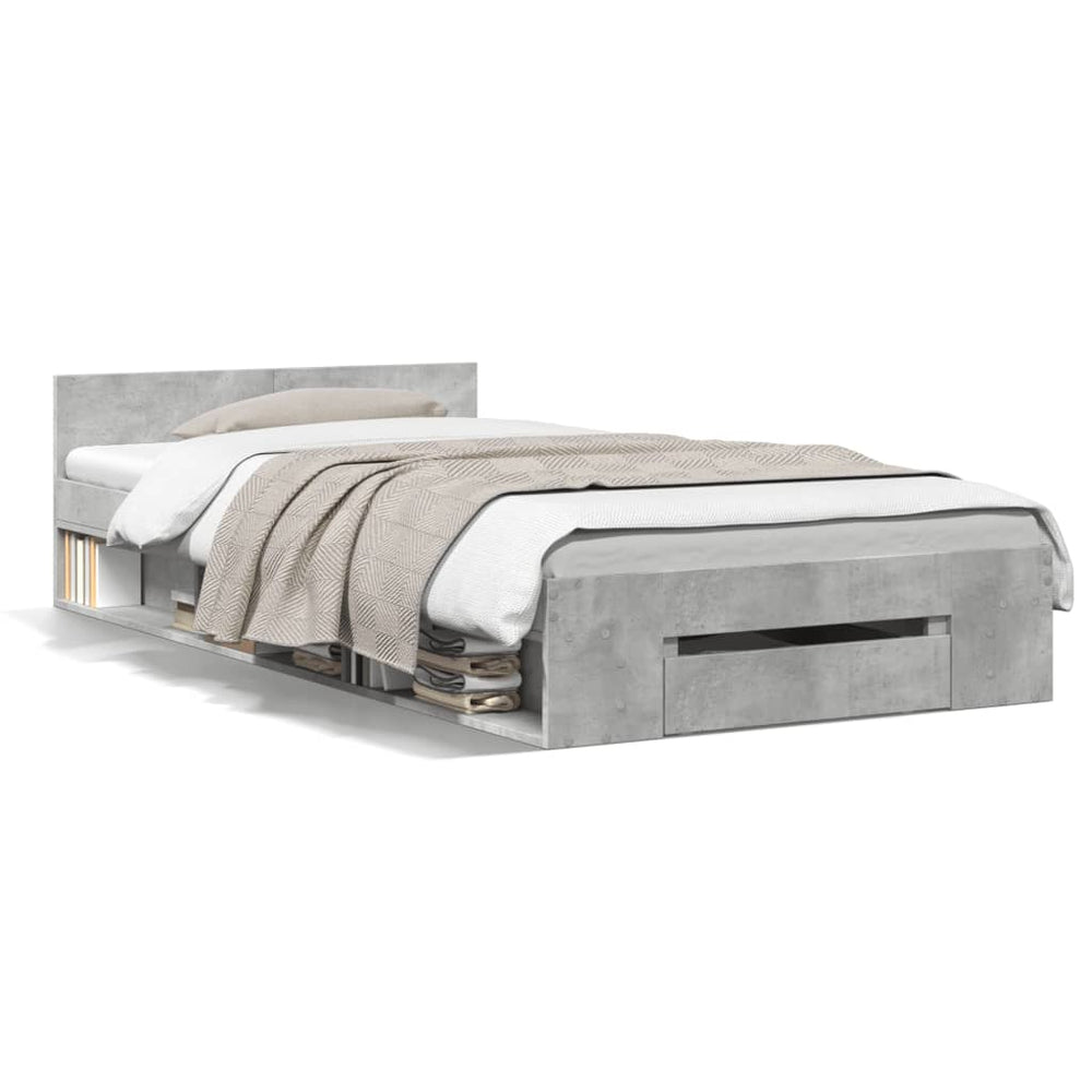 vidaXL Bed Frame with Drawer Concrete Grey 90x190 cm Engineered Wood