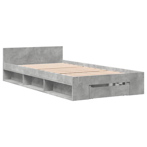 vidaXL Bed Frame with Drawer Concrete Grey 90x190 cm Engineered Wood
