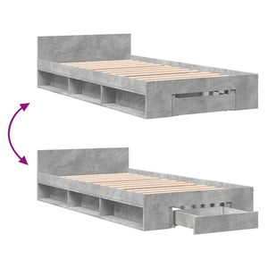vidaXL Bed Frame with Drawer Concrete Grey 90x190 cm Engineered Wood