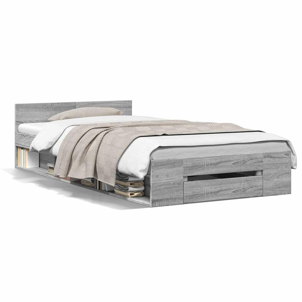 vidaXL Bed Frame with Drawer Sonoma Gray 90x190 cm Engineered Wood