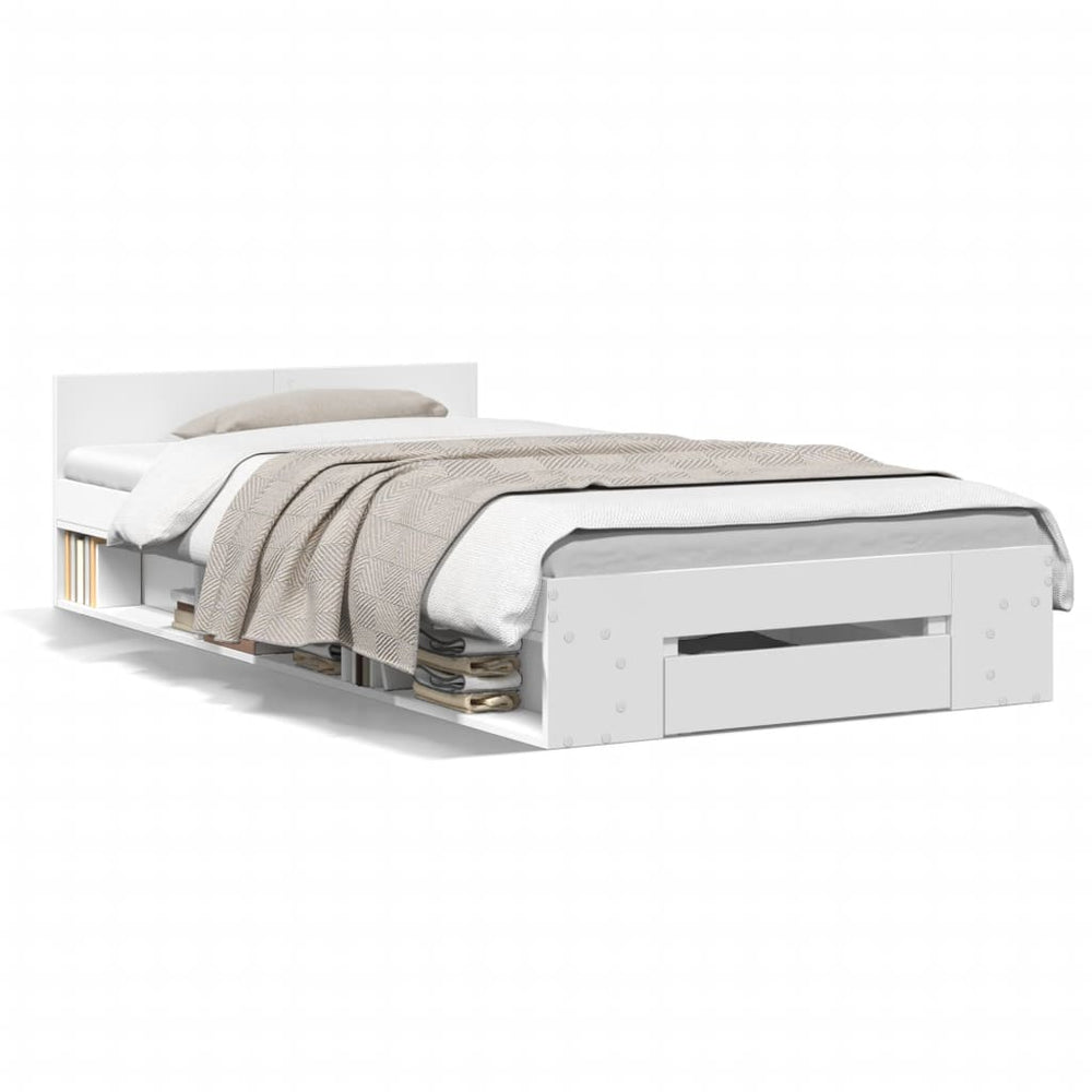 vidaXL Bed Frame with Drawer White 100x200 cm Engineered Wood