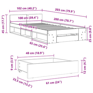 vidaXL Bed Frame with Drawer Black 100x200 cm Engineered Wood