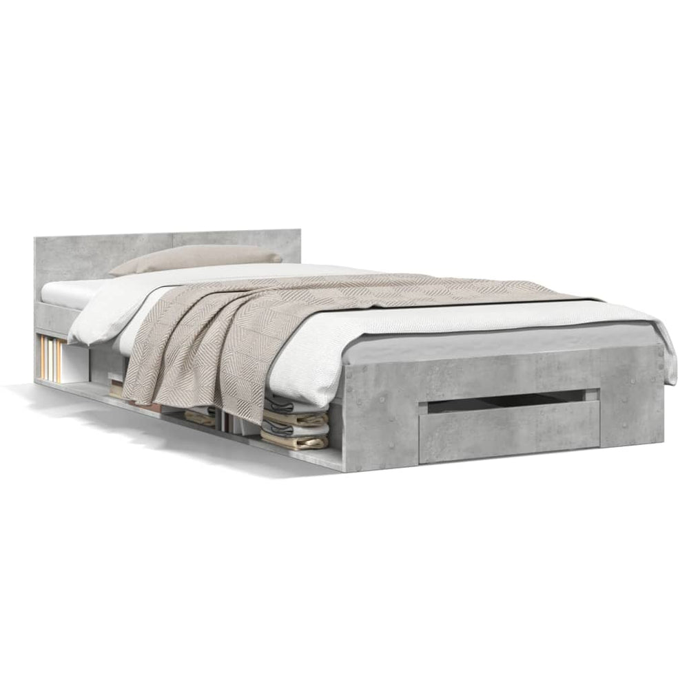 vidaXL Bed Frame with Drawer Concrete Grey 100x200 cm Engineered Wood