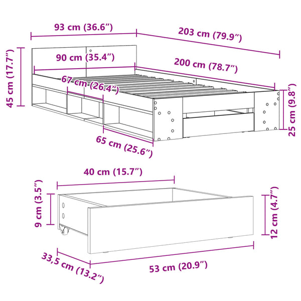vidaXL Bed Frame with Drawer White 90x200 cm Engineered Wood