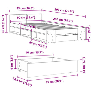 vidaXL Bed Frame with Drawer Sonoma Oak 90x200 cm Engineered Wood