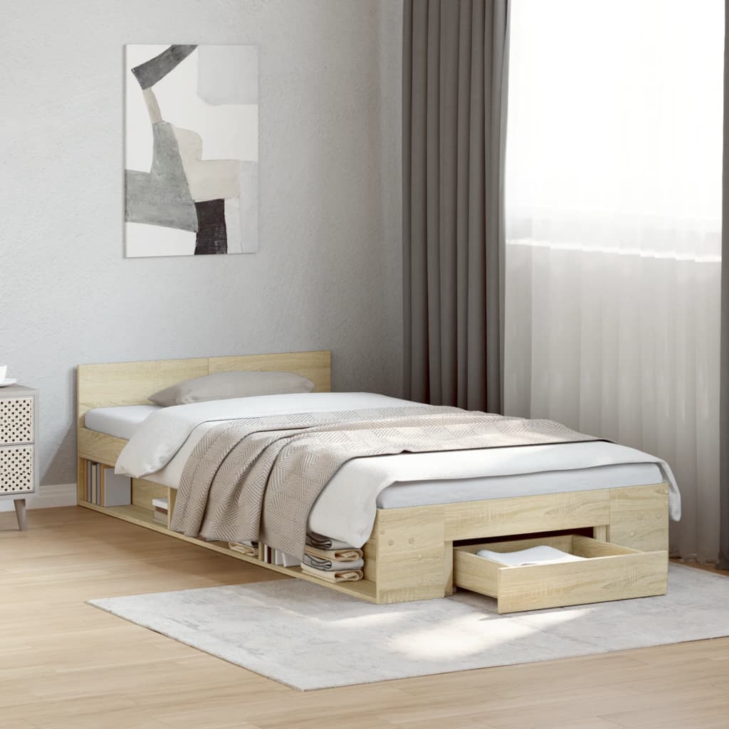 vidaXL Bed Frame with Drawer Sonoma Oak 90x200 cm Engineered Wood