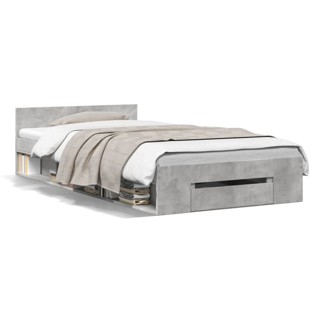 vidaXL Bed Frame with Drawer Concrete Gray 90x200 cm Engineered Wood