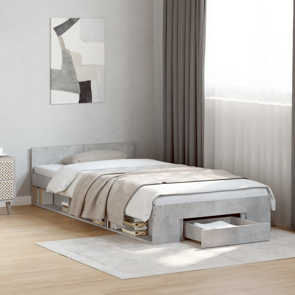 vidaXL Bed Frame with Drawer Concrete Gray 90x200 cm Engineered Wood