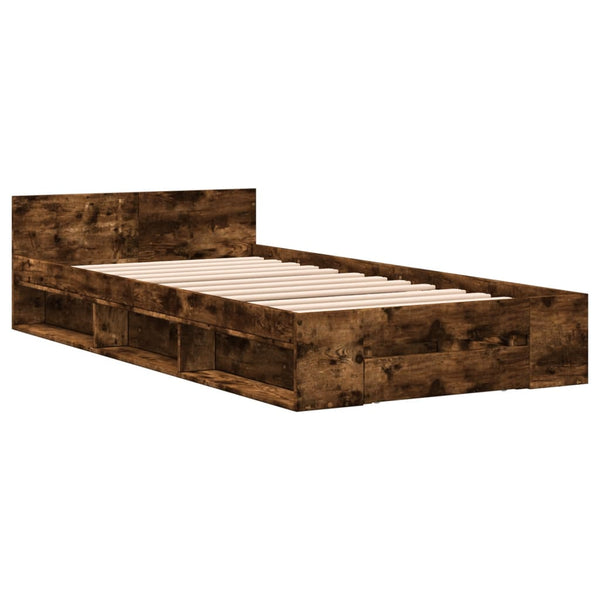 vidaXL Bed Frame with Drawer Smoked Oak 90x200 cm Engineered Wood