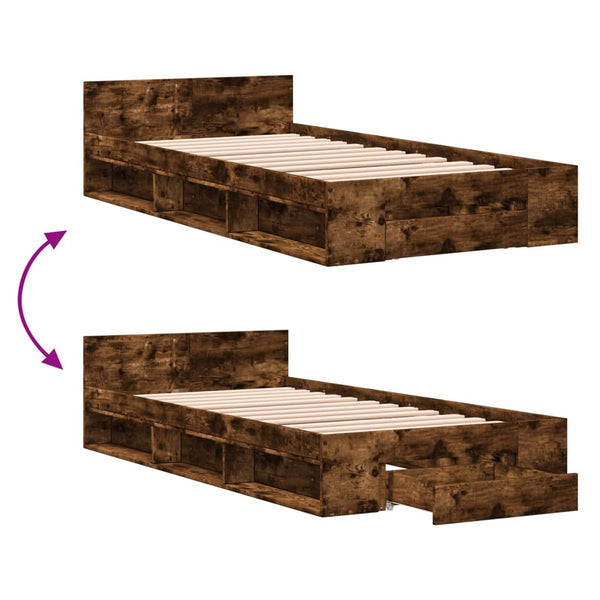 vidaXL Bed Frame with Drawer Smoked Oak 90x200 cm Engineered Wood