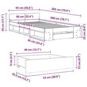 vidaXL Bed Frame with Drawer Smoked Oak 90x200 cm Engineered Wood
