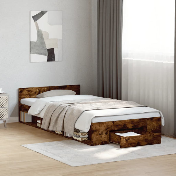vidaXL Bed Frame with Drawer Smoked Oak 90x200 cm Engineered Wood