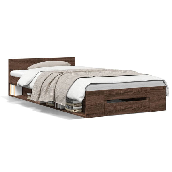 vidaXL Bed Frame with Drawer Brown Oak-Look 90x200 cm