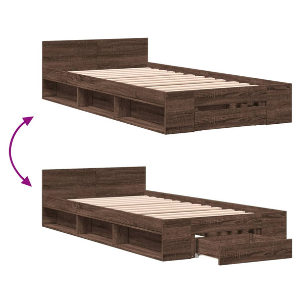 vidaXL Bed Frame with Drawer Brown Oak-Look 90x200 cm