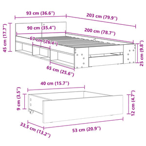 vidaXL Bed Frame with Drawer Brown Oak-Look 90x200 cm