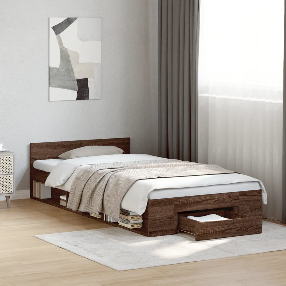 vidaXL Bed Frame with Drawer Brown Oak-Look 90x200 cm