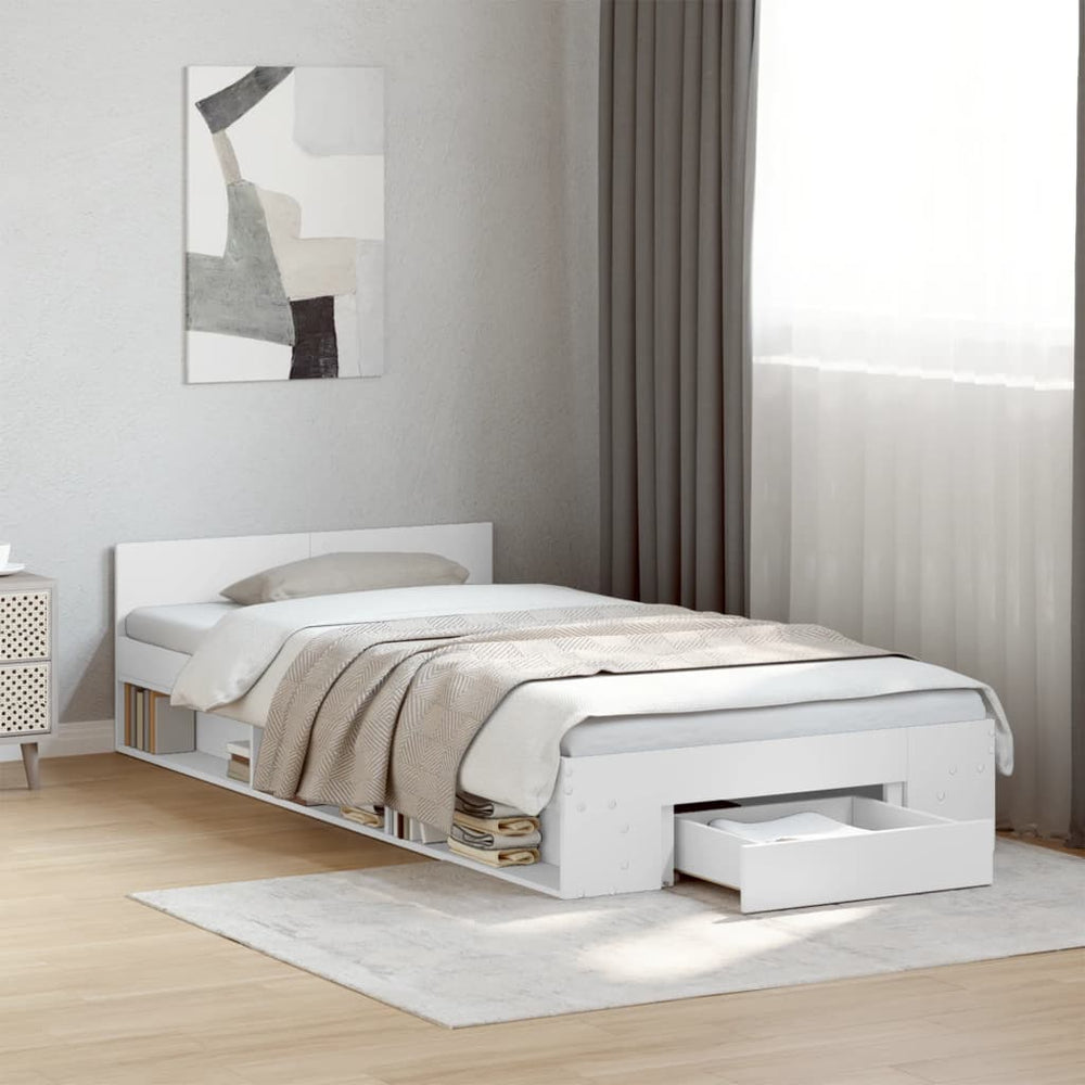 vidaXL Bed Frame with Drawer White 75x190 cm Engineered Wood