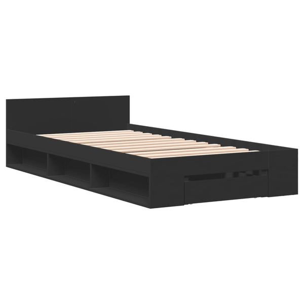 vidaXL Bed Frame with Drawer Black 75x190 cm Engineered Wood