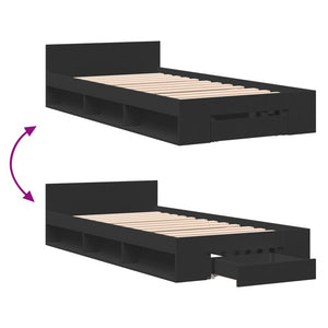 vidaXL Bed Frame with Drawer Black 75x190 cm Engineered Wood