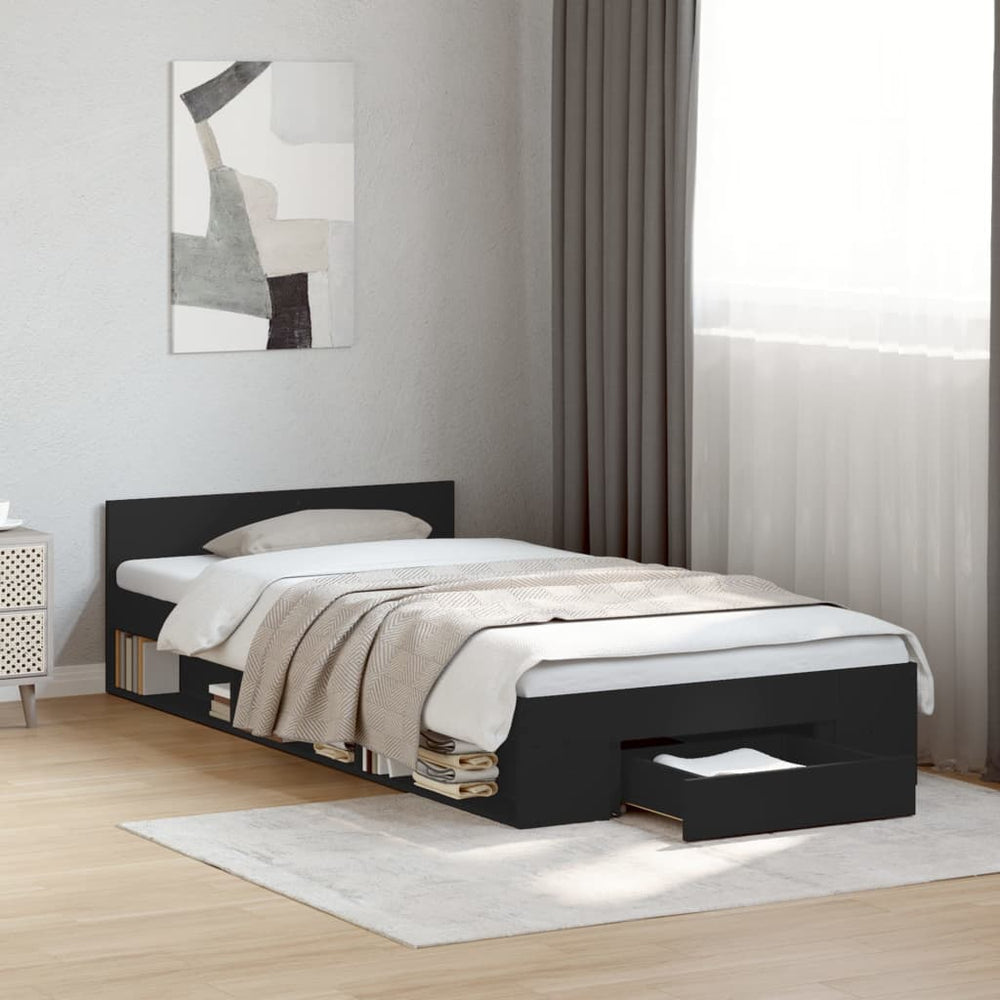 vidaXL Bed Frame with Drawer Black 75x190 cm Engineered Wood