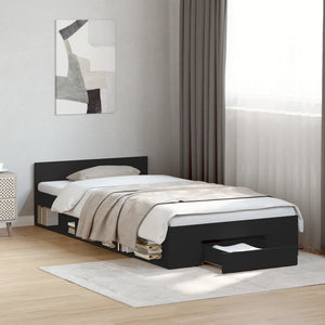 vidaXL Bed Frame with Drawer Black 75x190 cm Engineered Wood