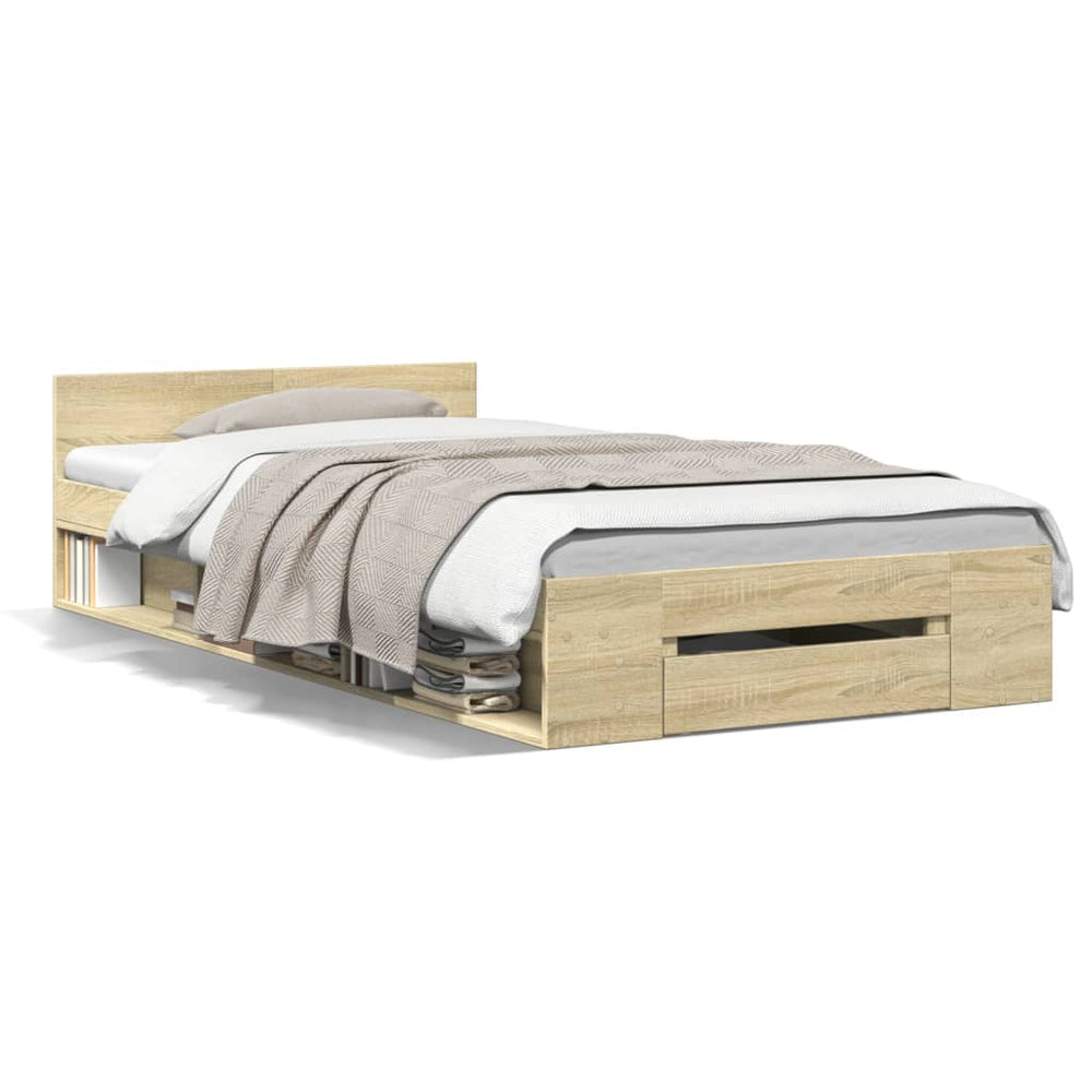 vidaXL Bed Frame with Drawer Sonoma Oak 75x190 cm Engineered Wood