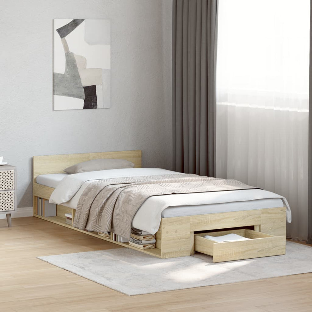 vidaXL Bed Frame with Drawer Sonoma Oak 75x190 cm Engineered Wood