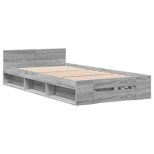 vidaXL Bed Frame with Drawer Sonoma Grey 75x190 cm Engineered Wood