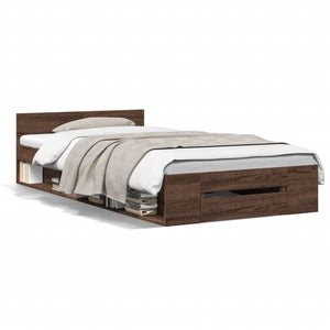 vidaXL Bed Frame with Drawer Brown Oak 75x190 cm Engineered Wood