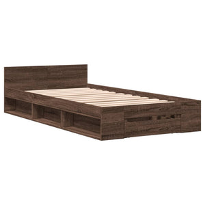 vidaXL Bed Frame with Drawer Brown Oak 75x190 cm Engineered Wood