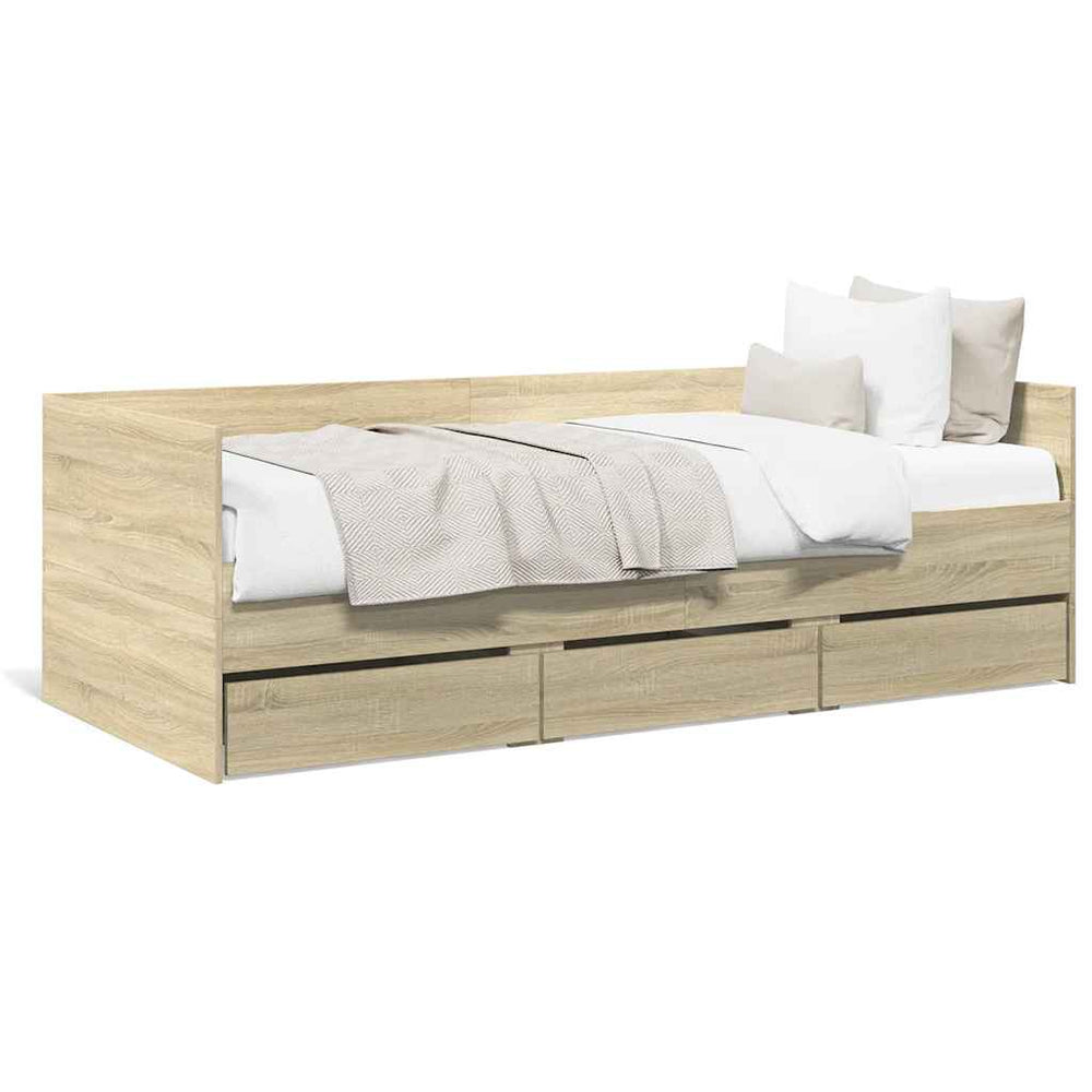vidaXL Day Bed with Drawers without Mattress Sonoma Oak 100x200 cm