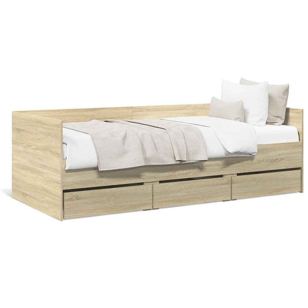 vidaXL Day Bed with Drawers without Mattress Sonoma Oak 100x200 cm